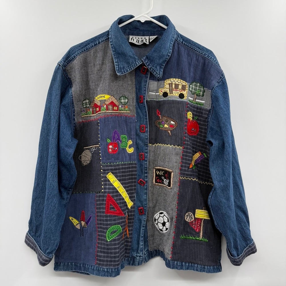 Vintage Keren Hart Sz L Denim Button Jacket School Teacher Back To School Retro